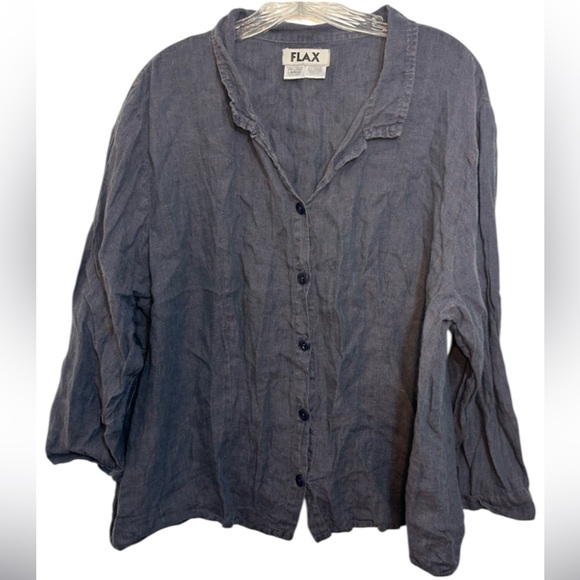 Flax ladies tunic button up shirt large gray linen capsule boho day lagonlook - Picture 1 of 6